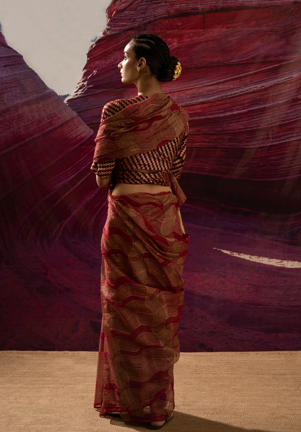 Aurum Gold Wave Arizona Maroon Saree