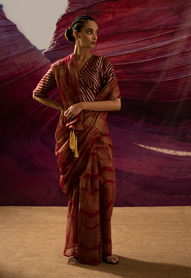 Aurum Gold Wave Arizona Maroon Saree