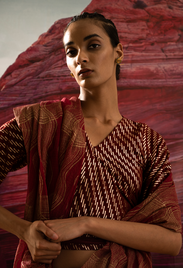Aurum Gold Wave Arizona Maroon Saree