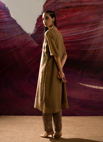 Aurum Chock Block Muddy Kurta with Pants (Set of 2)
