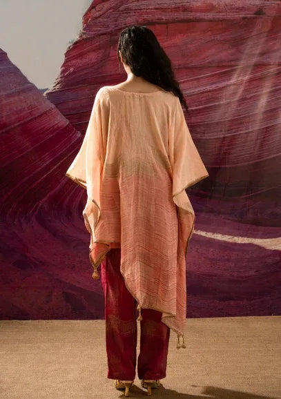 Aurum Way asymmetrical Peach Kaftan with Pants (Set of 2) - BANANA labs