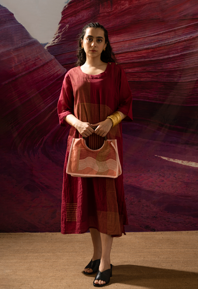 Aurum Chock Block Maroon Dress
