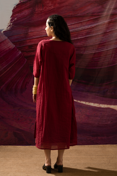 Aurum Chock Block Maroon Dress