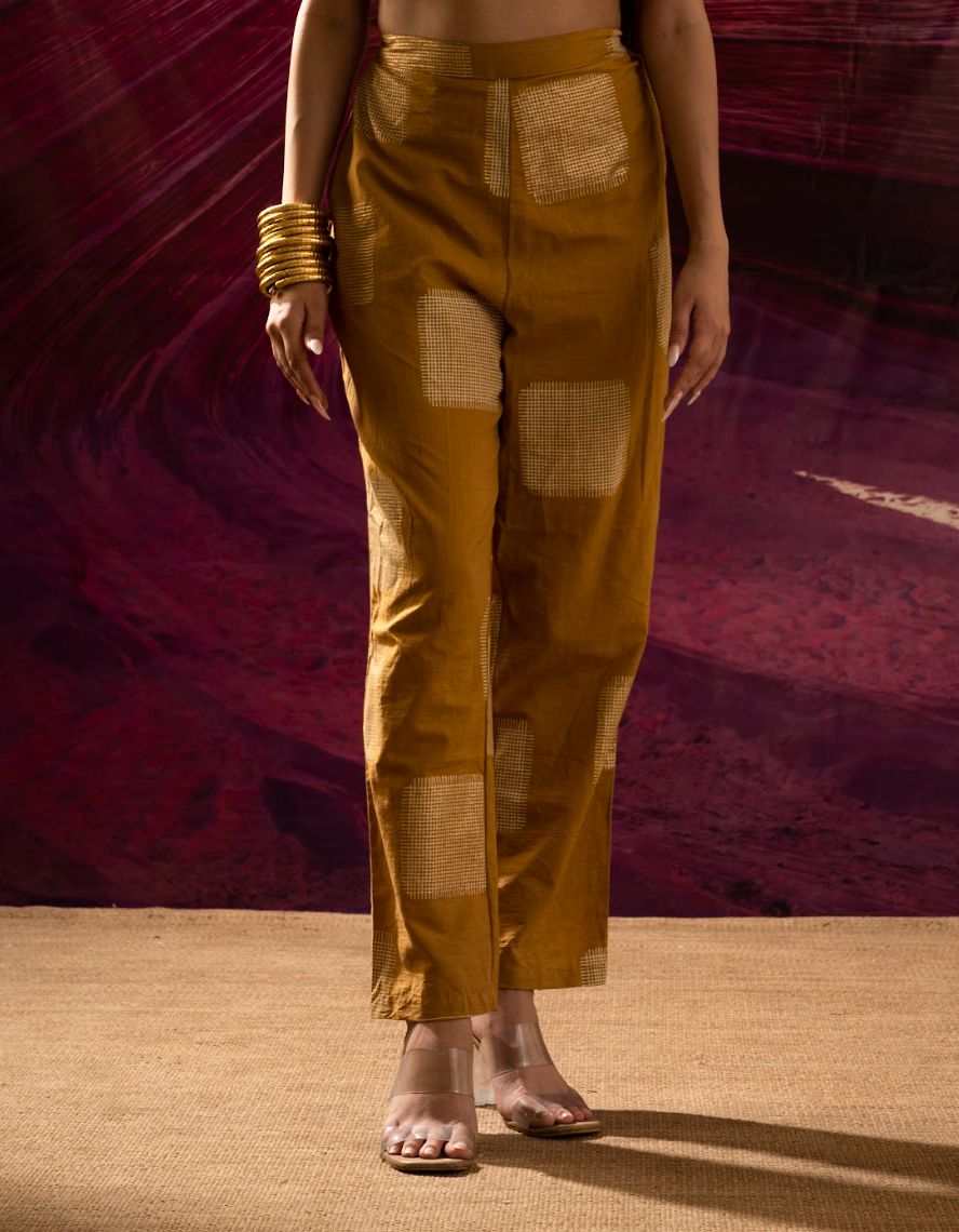 Aurum Chock Block Mustard Kurta and Pants with Dupatta(Set of 3)