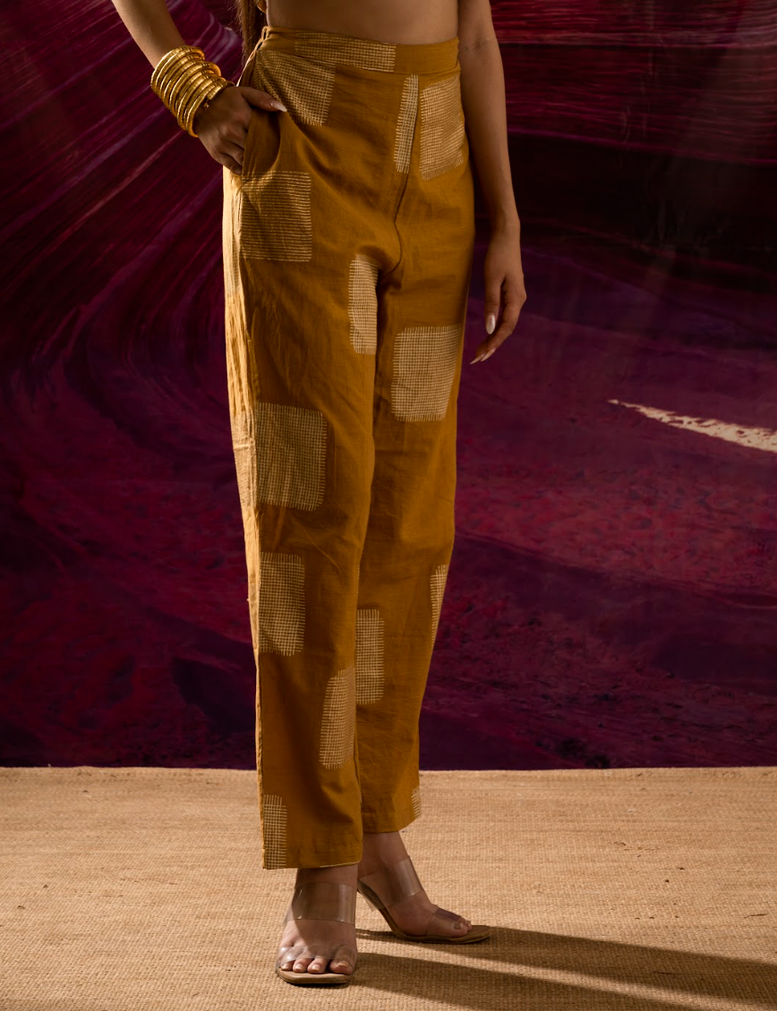 Aurum Chock Block Mustard Kurta and Pants with Dupatta(Set of 3)