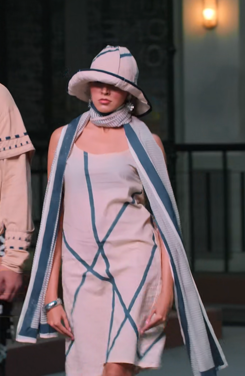 Slant Beige Slip Dress with lining and Stole  (Set of 2) | Pitch To Get Rich Edition