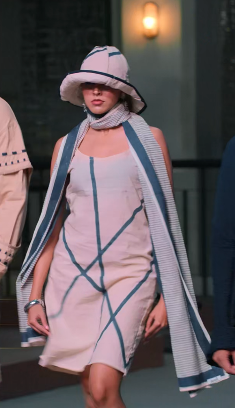 Slant Beige Slip Dress with lining and Stole  (Set of 2) | Pitch To Get Rich Edition