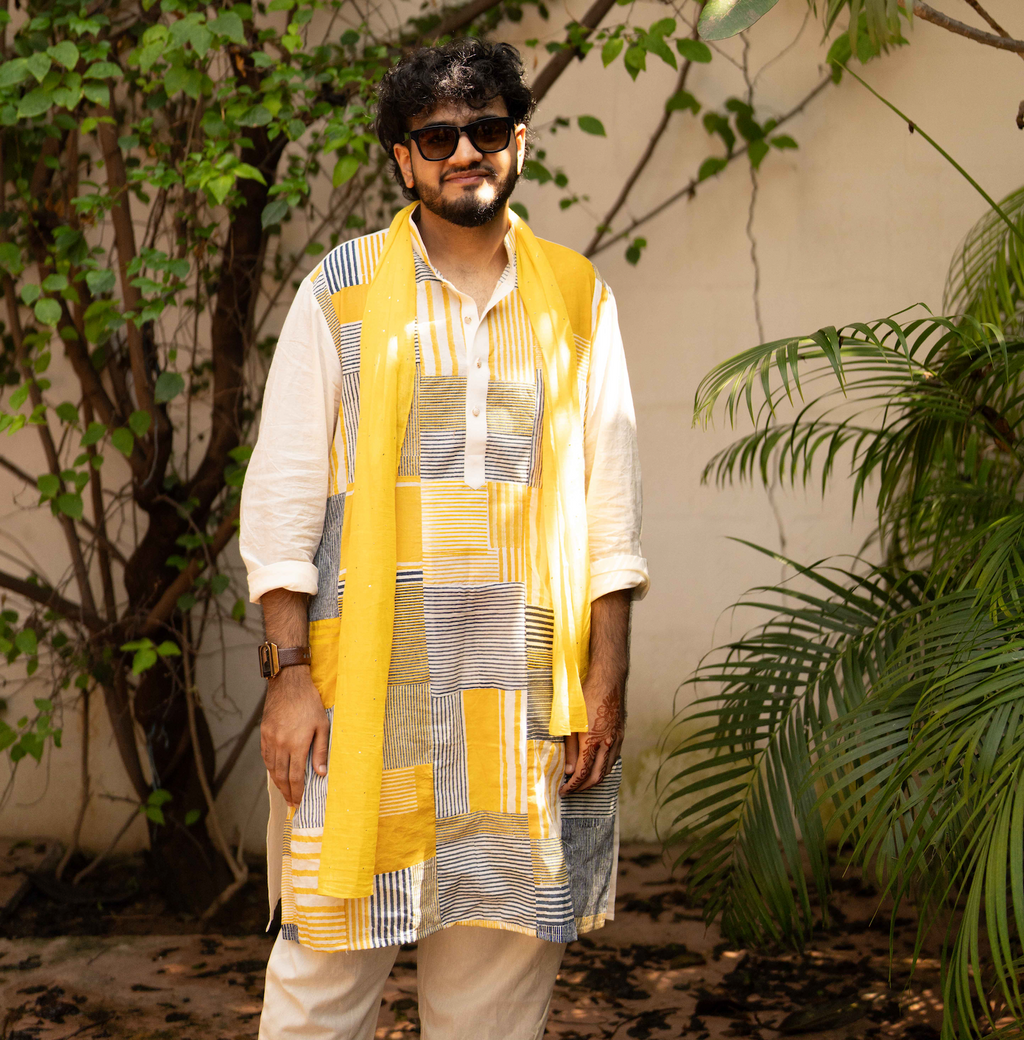 BANANA man Patchy Haldi Kurta Set (Set of 3)