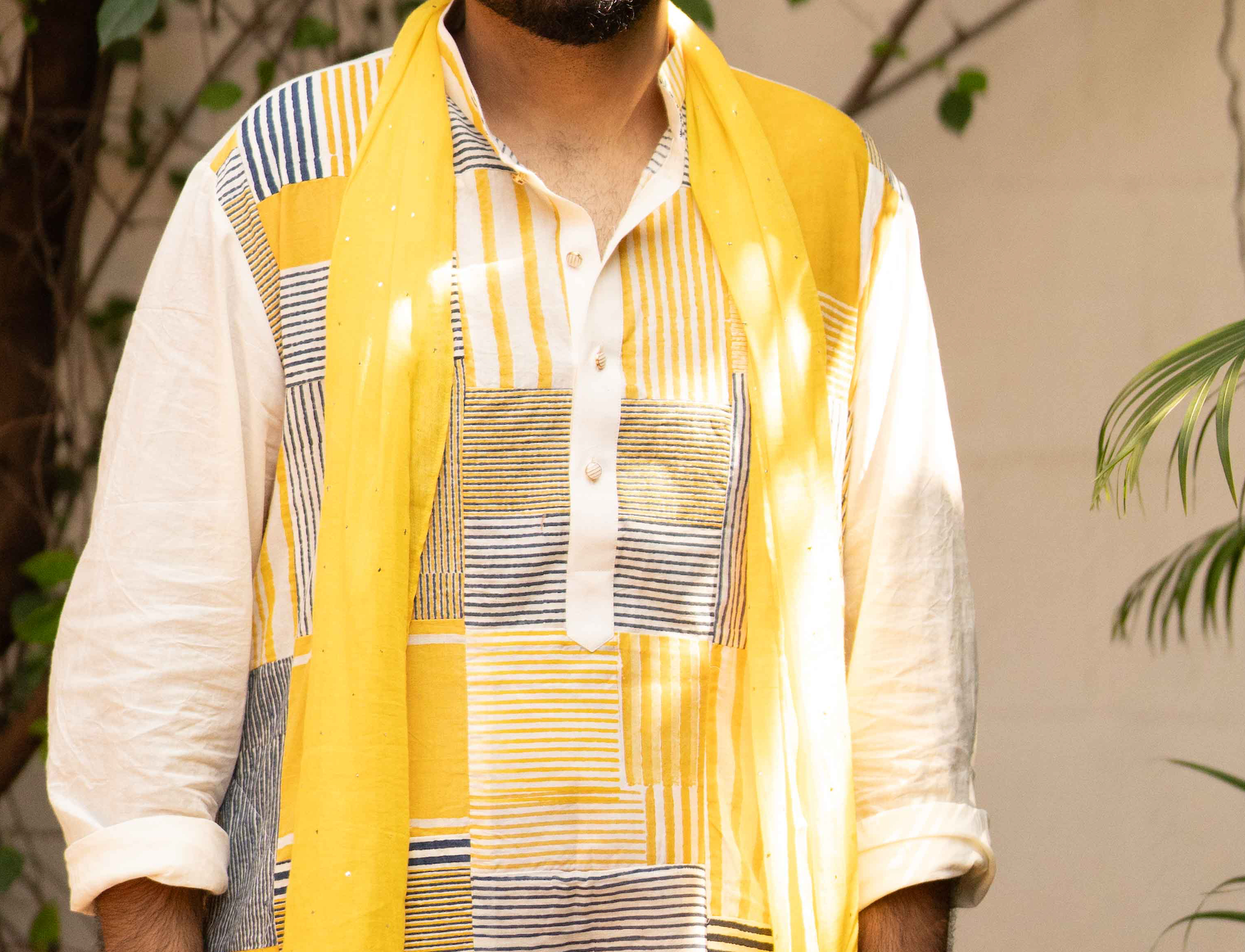 BANANA man Patchy Haldi Kurta Set (Set of 3)