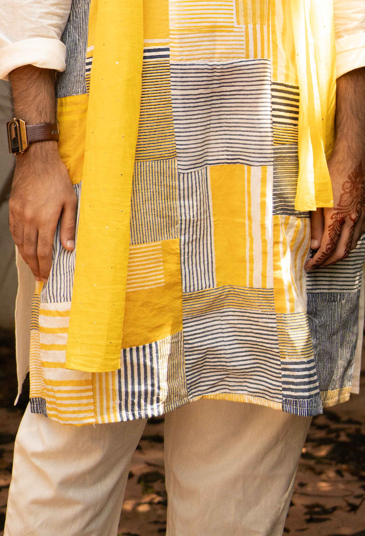 BANANA man Patchy Haldi Kurta Set (Set of 3)