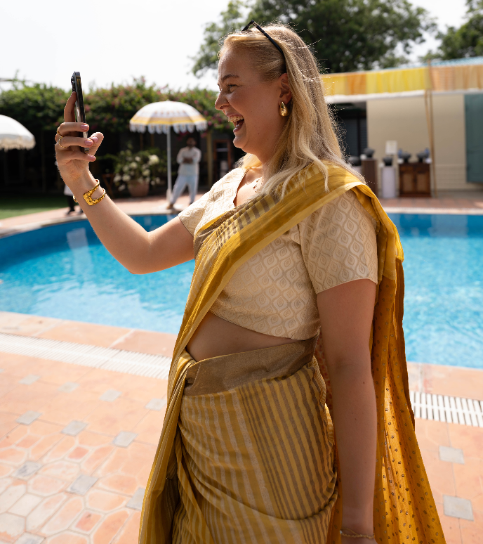 Flabber Mustard Fruity Saree | Haldi Edit