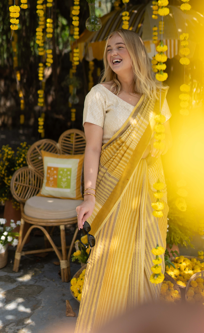 Flabber Mustard Fruity Saree | Haldi Edit