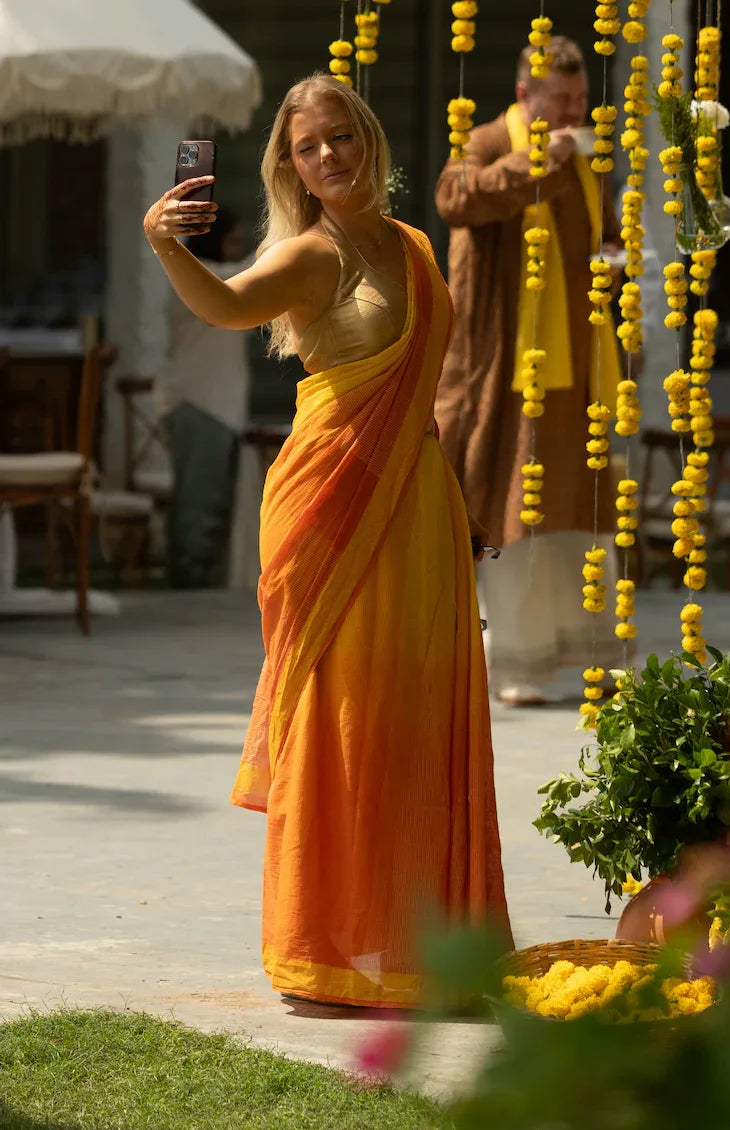 East-West Yellow Orange Saree - BANANA labs