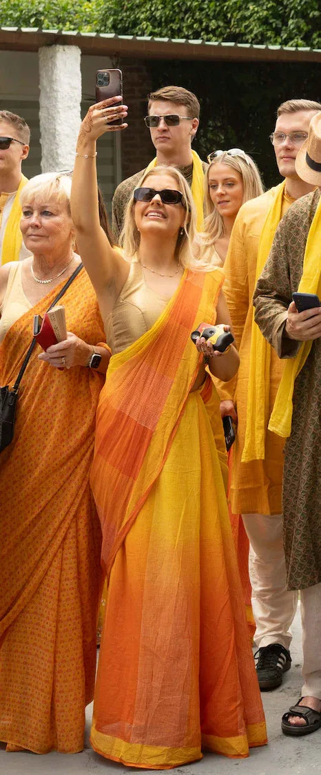 East-West Yellow Orange Saree - BANANA labs