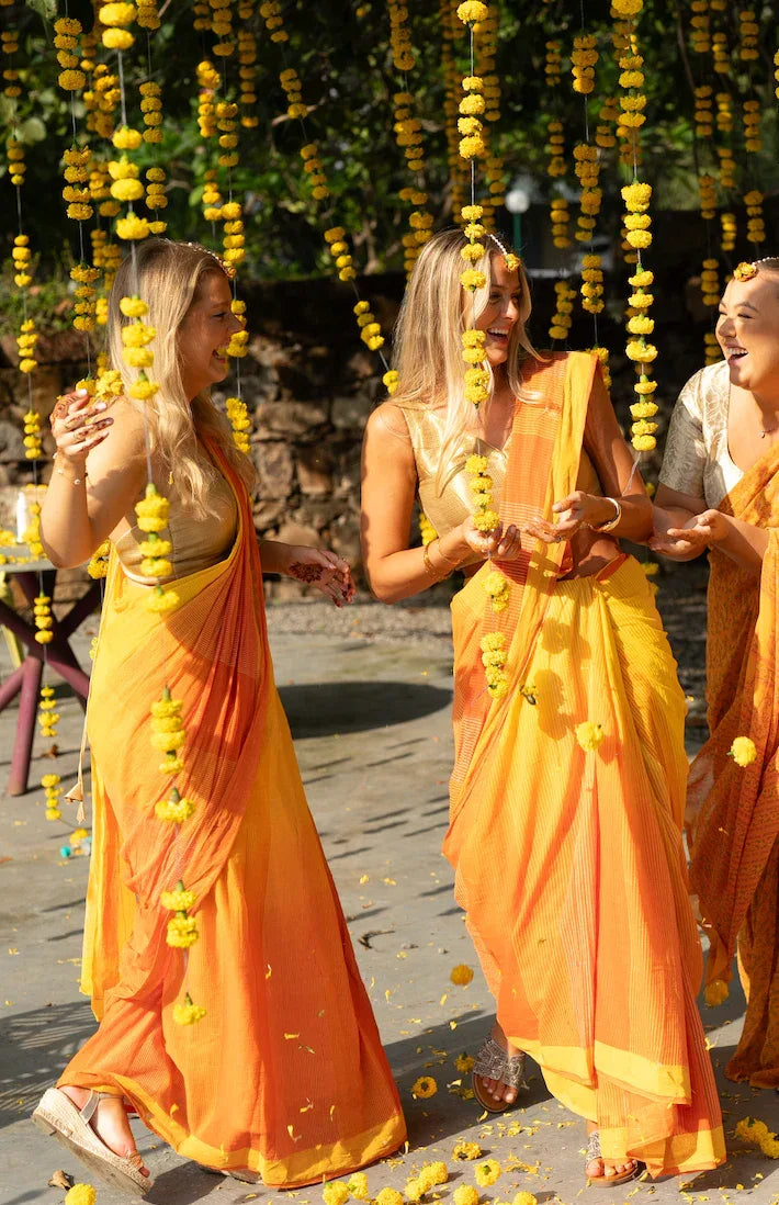 East-West Yellow Orange Saree - BANANA labs