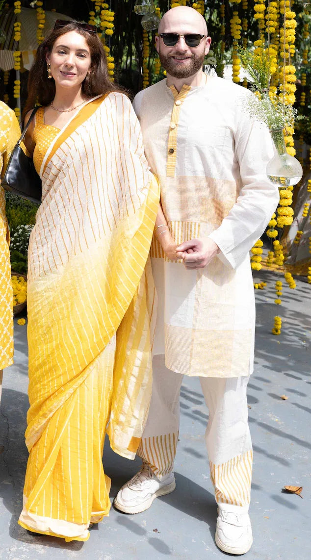 Sunshine Lined Ombre Yellow Saree - BANANA labs