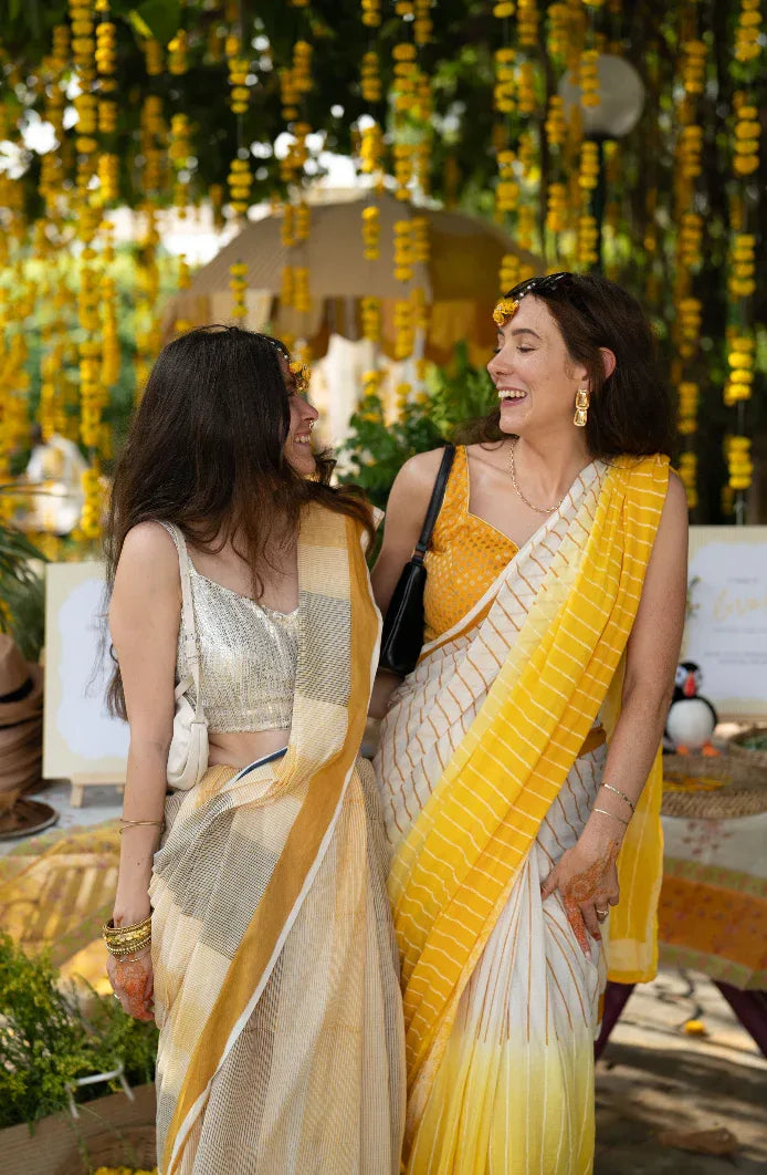 Sunshine Lined Ombre Yellow Saree - BANANA labs