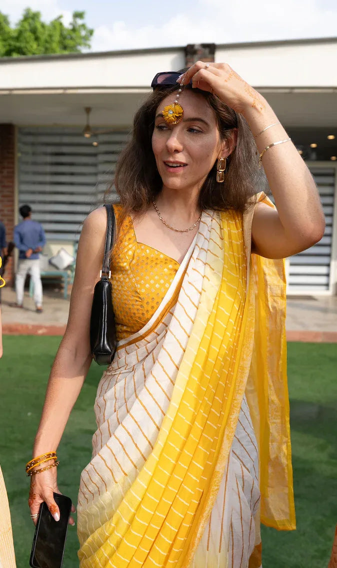 Sunshine Lined Ombre Yellow Saree - BANANA labs