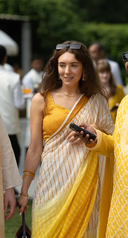 Sunshine Lined Ombre Yellow Saree - BANANA labs