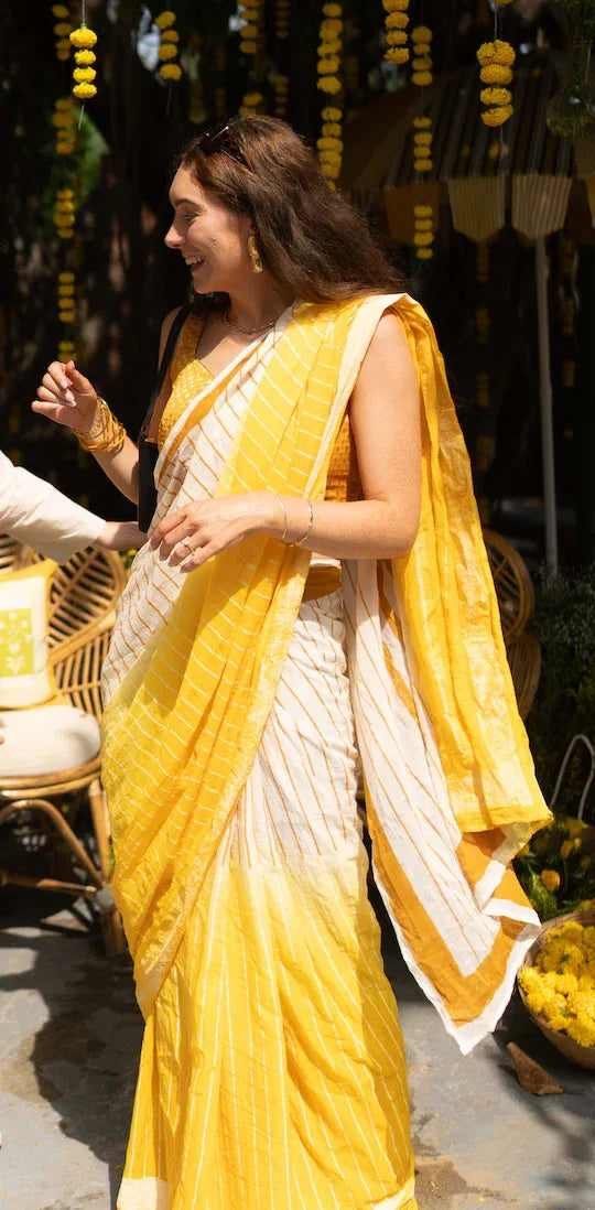 Sunshine Lined Ombre Yellow Saree - BANANA labs
