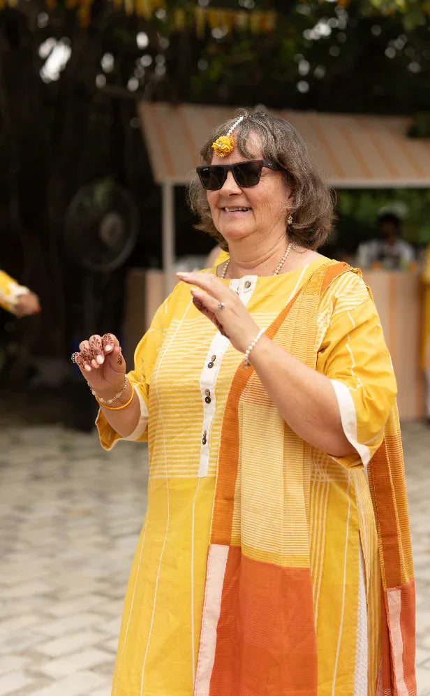 Block Kurta Set with stole (Set of 3) | Haldi Edit - BANANA labs