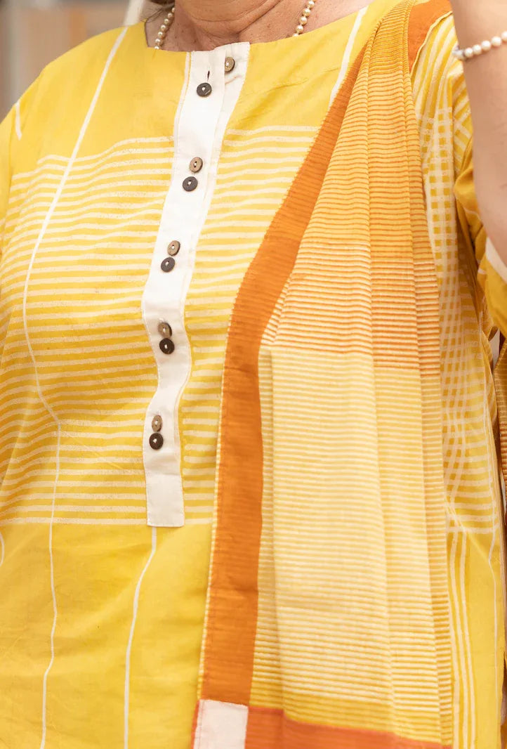 Block Kurta Set with stole (Set of 3) | Haldi Edit - BANANA labs