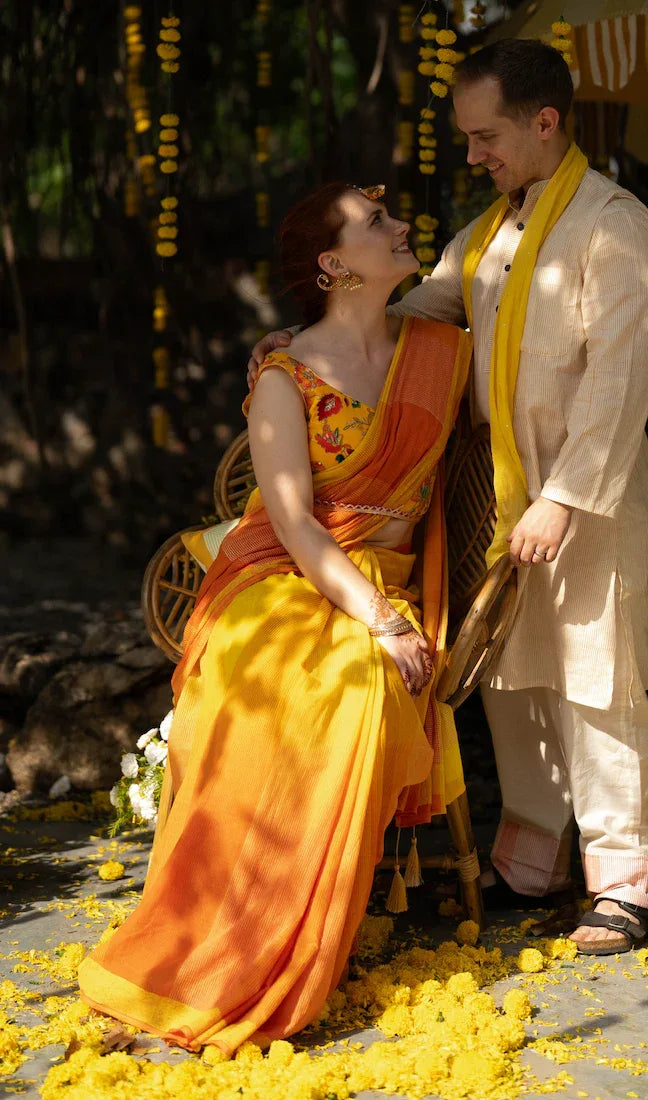 East-West Yellow Orange Saree - BANANA labs
