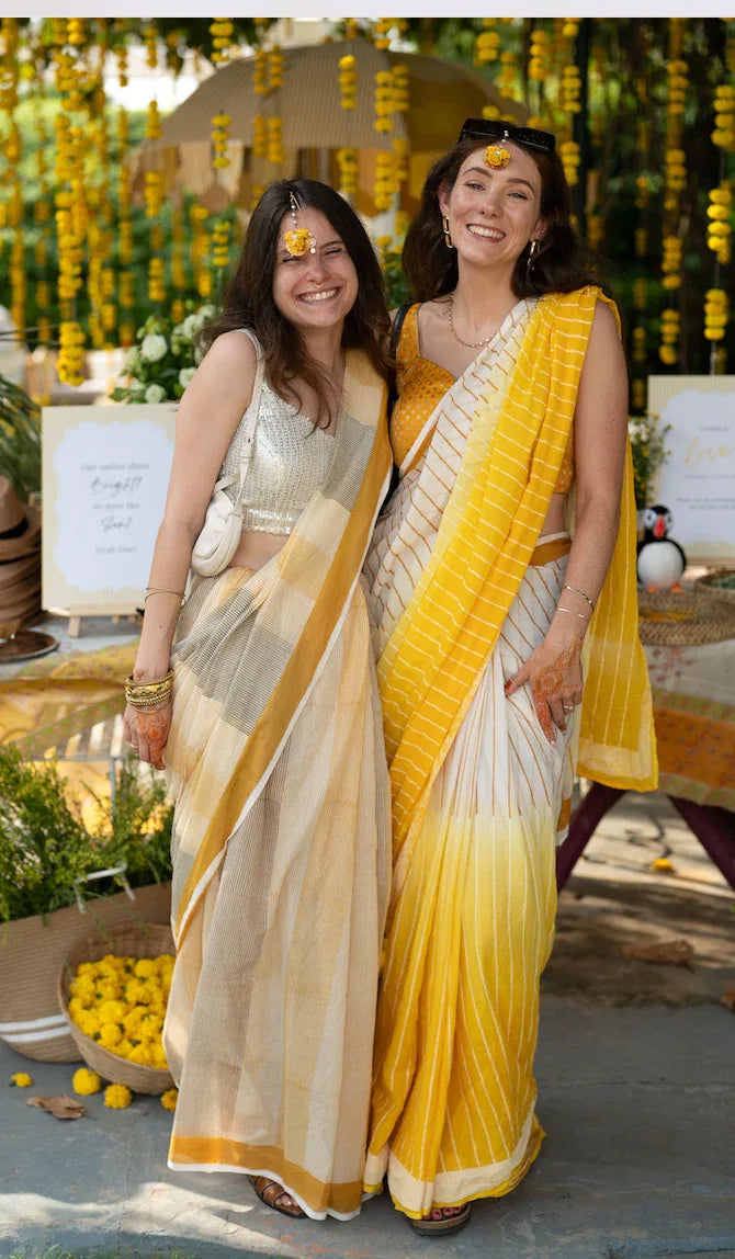 Sunshine Lined Ombre Yellow Saree - BANANA labs