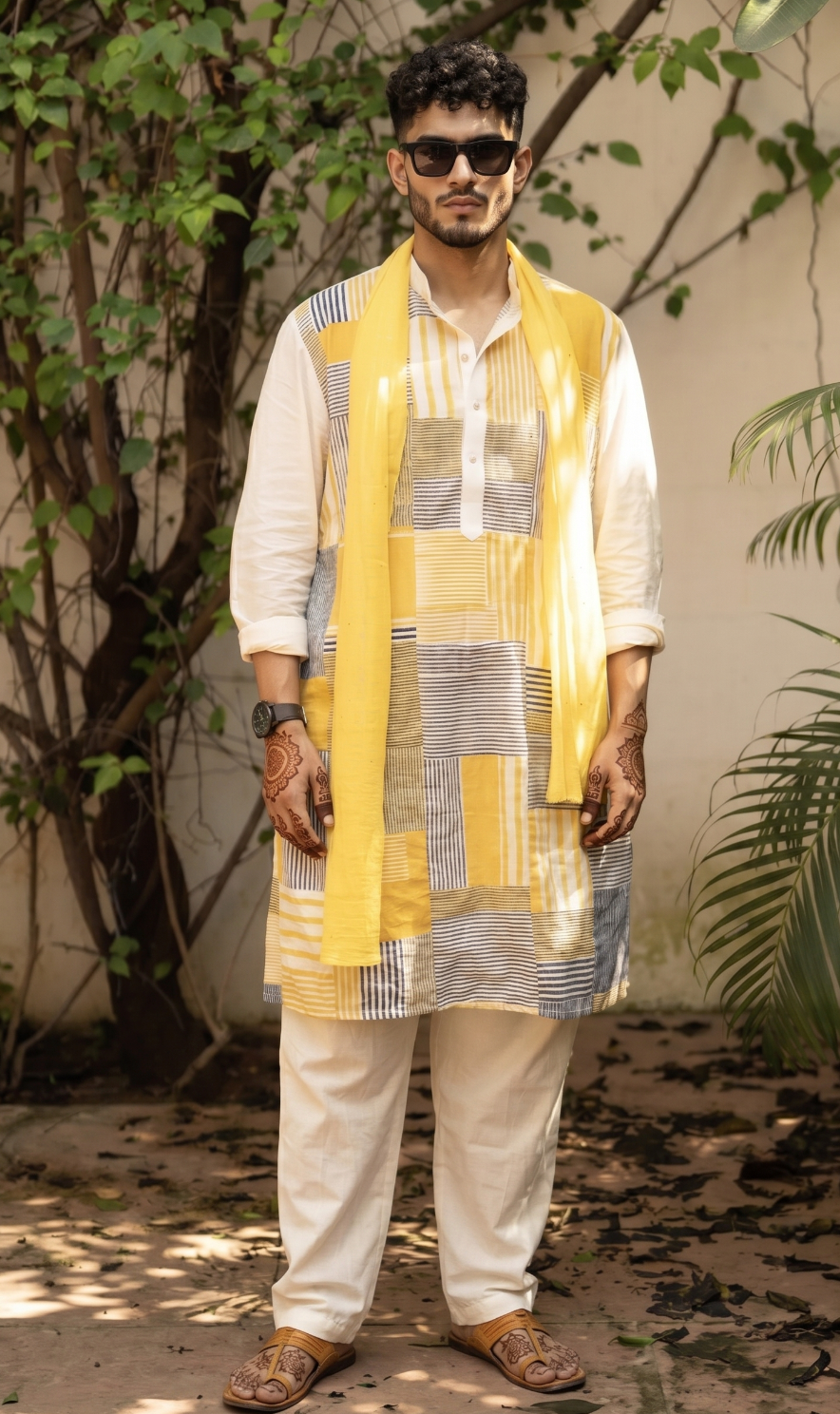 BANANA man Patchy Haldi Kurta Set (Set of 3)