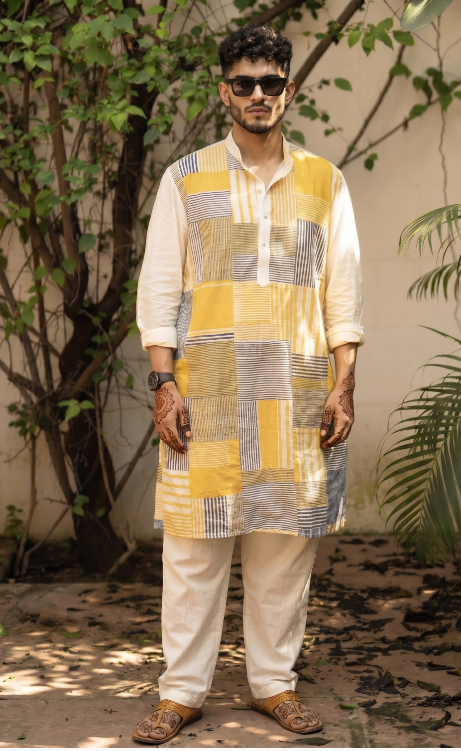 BANANA man Patchy Haldi Kurta Set (Set of 3)