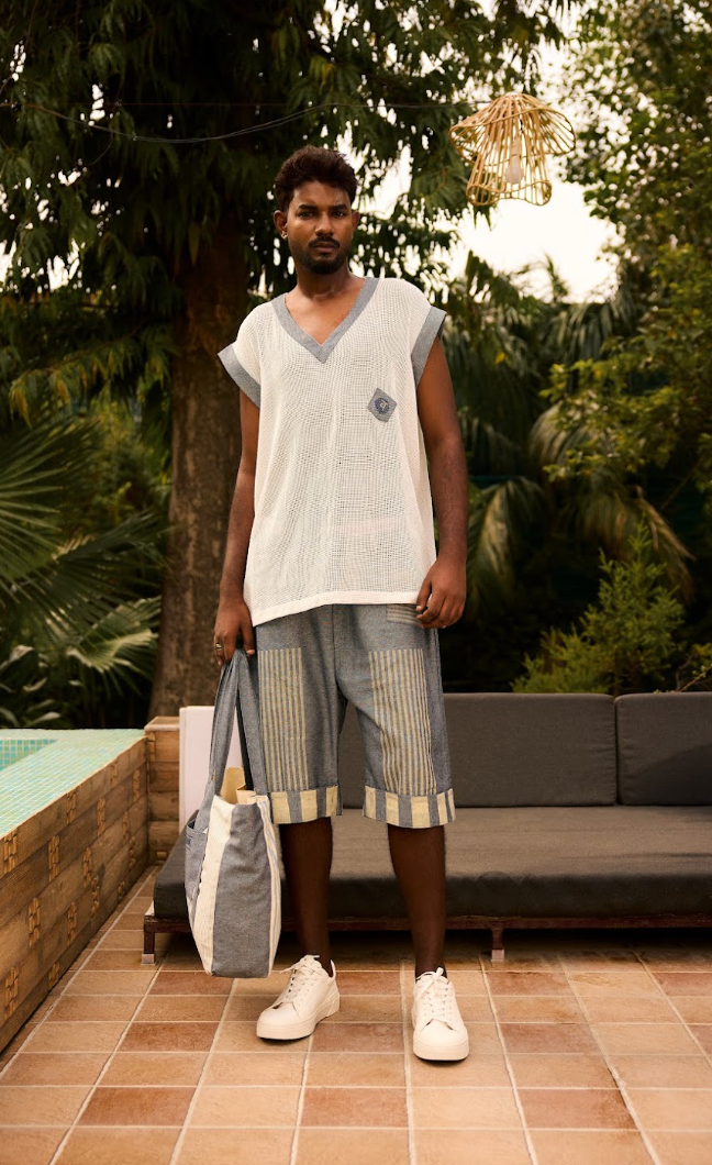 Weekend man Marble White Mesh T-shirt With Denim Pants