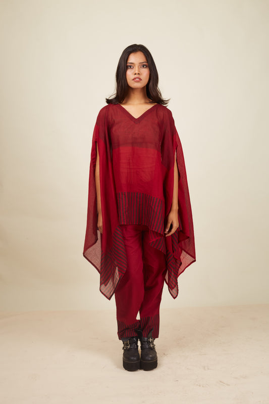 Crossroads Wind Maroon Kaftan with Pants (Set of 2)