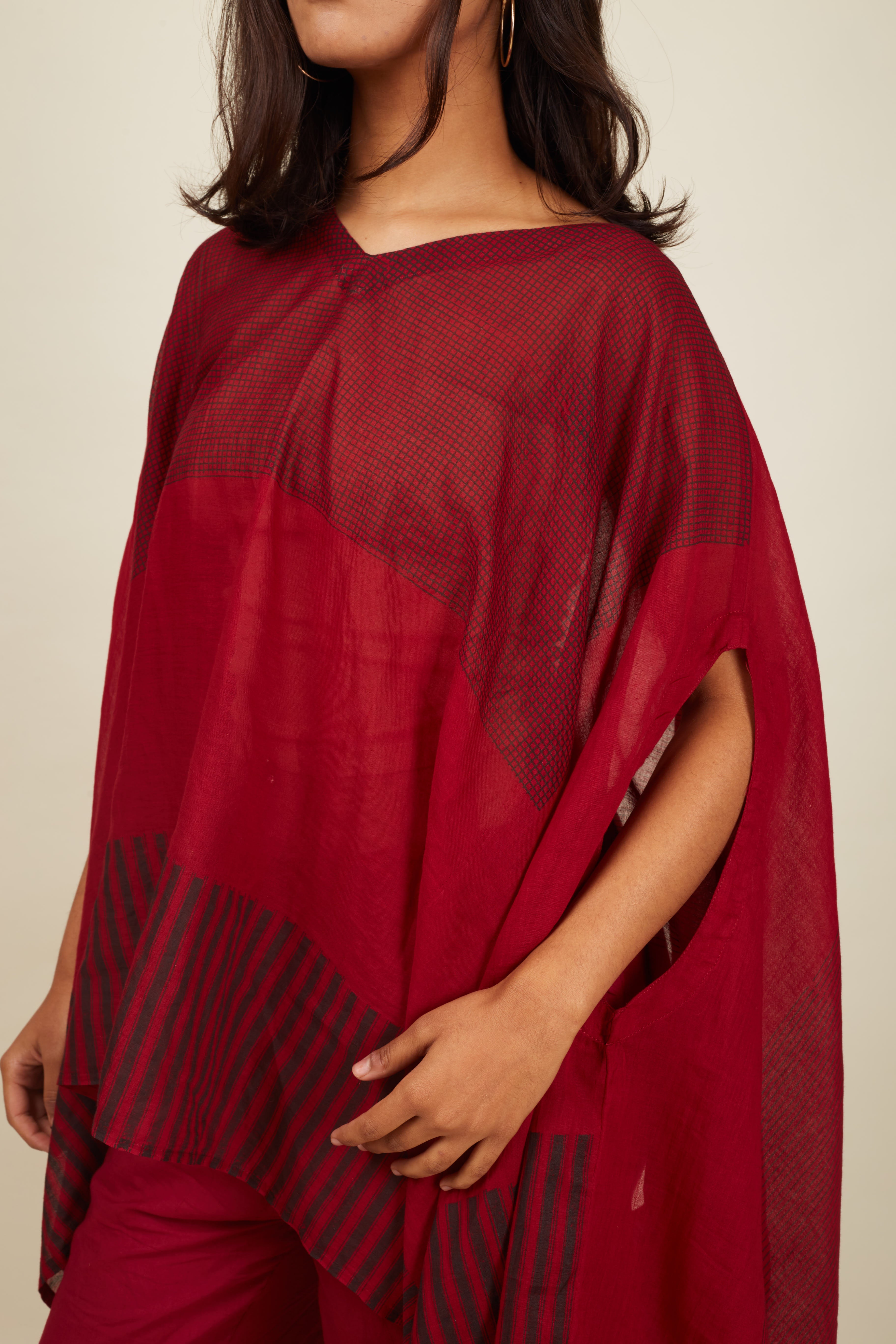 Crossroads Wind Maroon Kaftan with Pants (Set of 2)