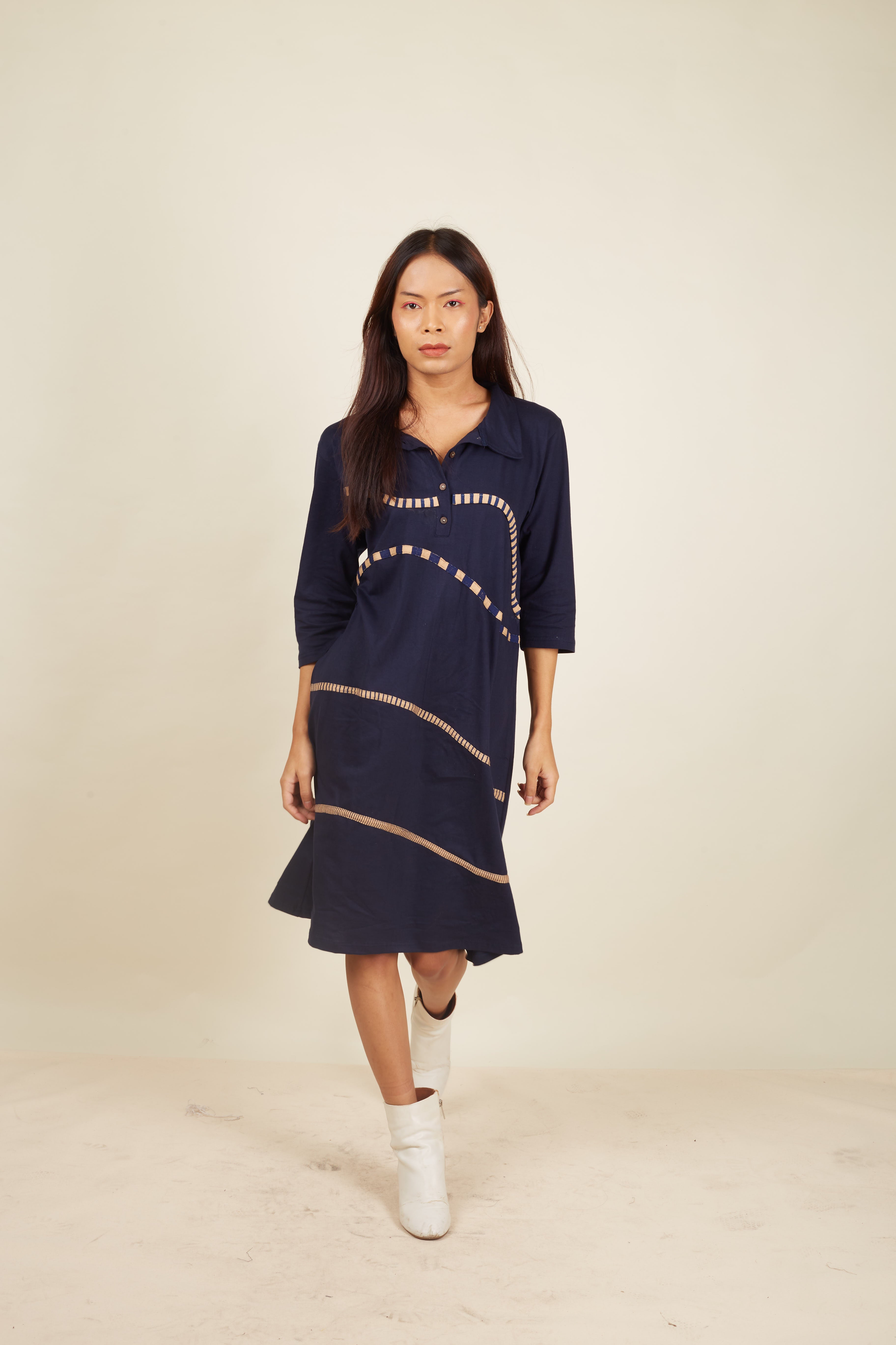 Crossroads Navy Knit Wave Dress