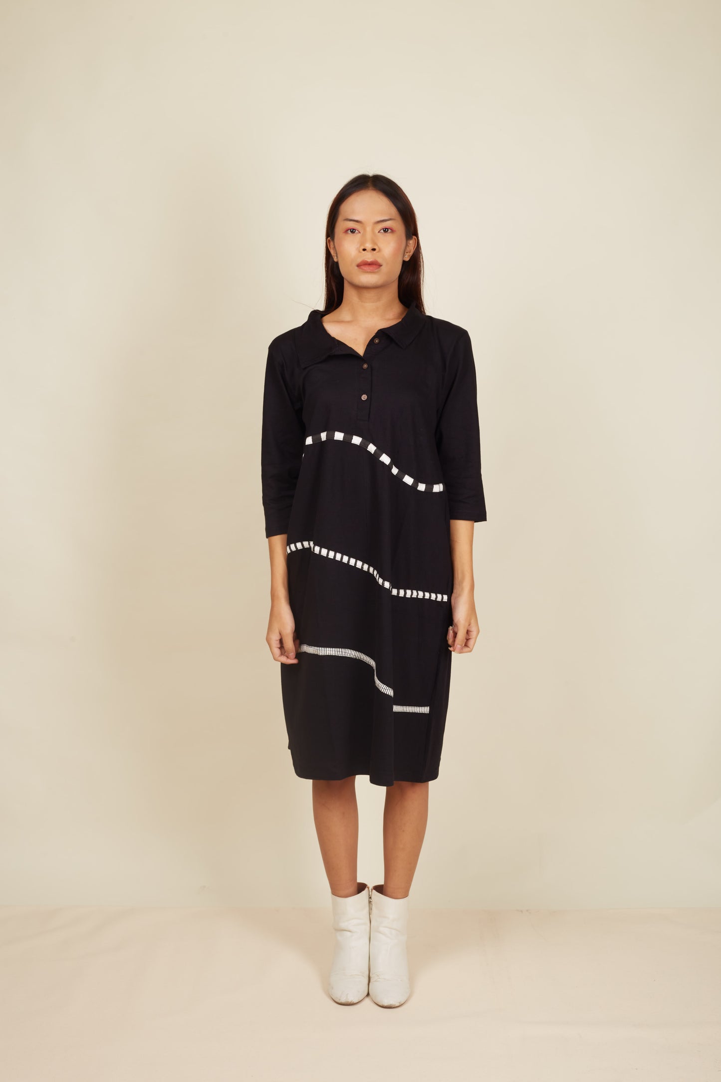 Crossroads Black Knit Wave Dress