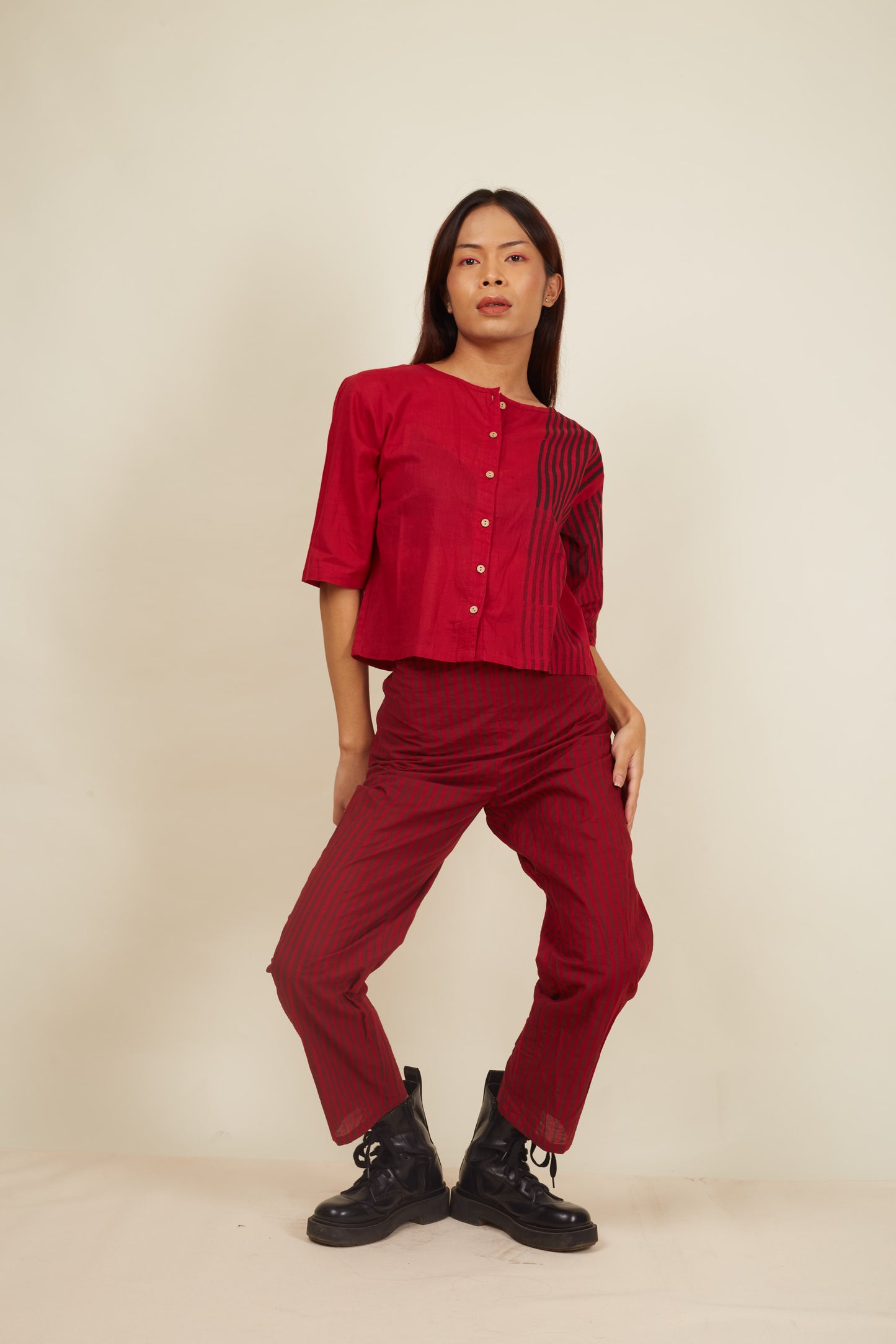 Crossroads Flat Maroon Crop with Pants (Set of 2)