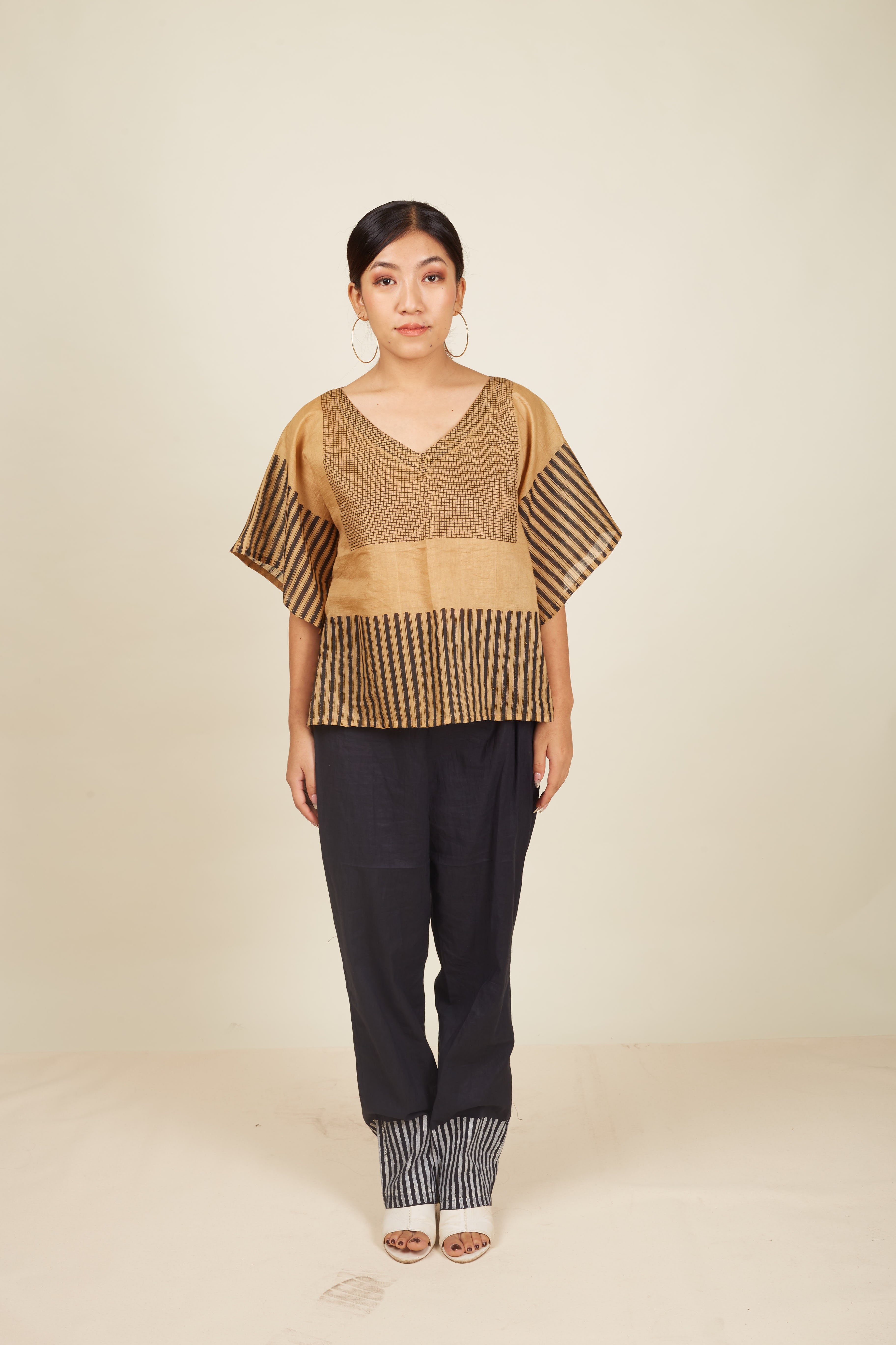 Crossroads Beige Piano Kaftan with Pants (Set of 2)