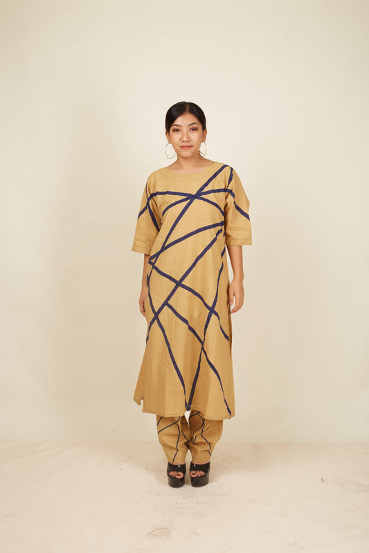 Crossroads Beige Strike Cotton Kurta