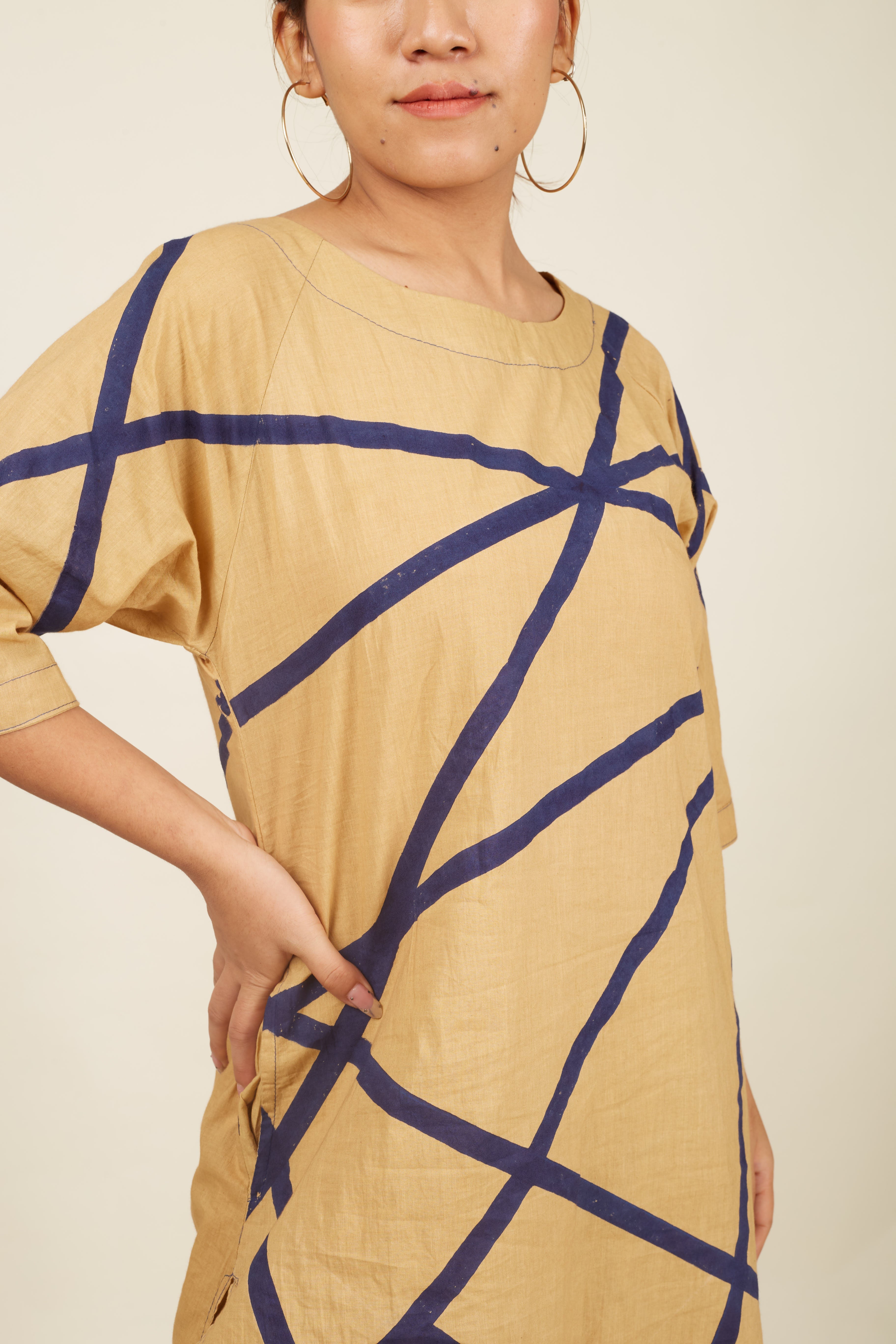 Crossroads Beige Strike Cotton Kurta