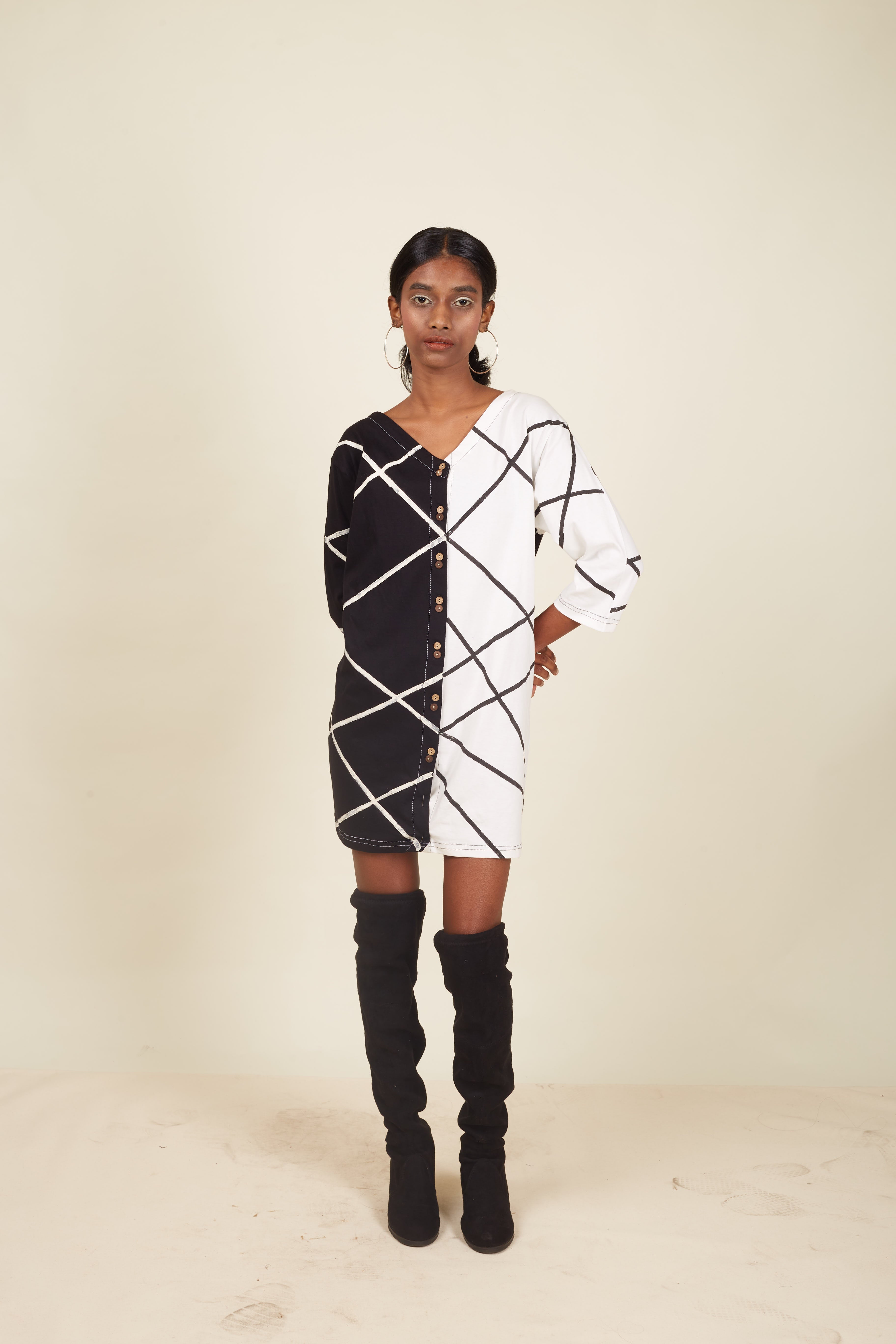 Crossroads Contrast Mono Knit Mini Strike Dress