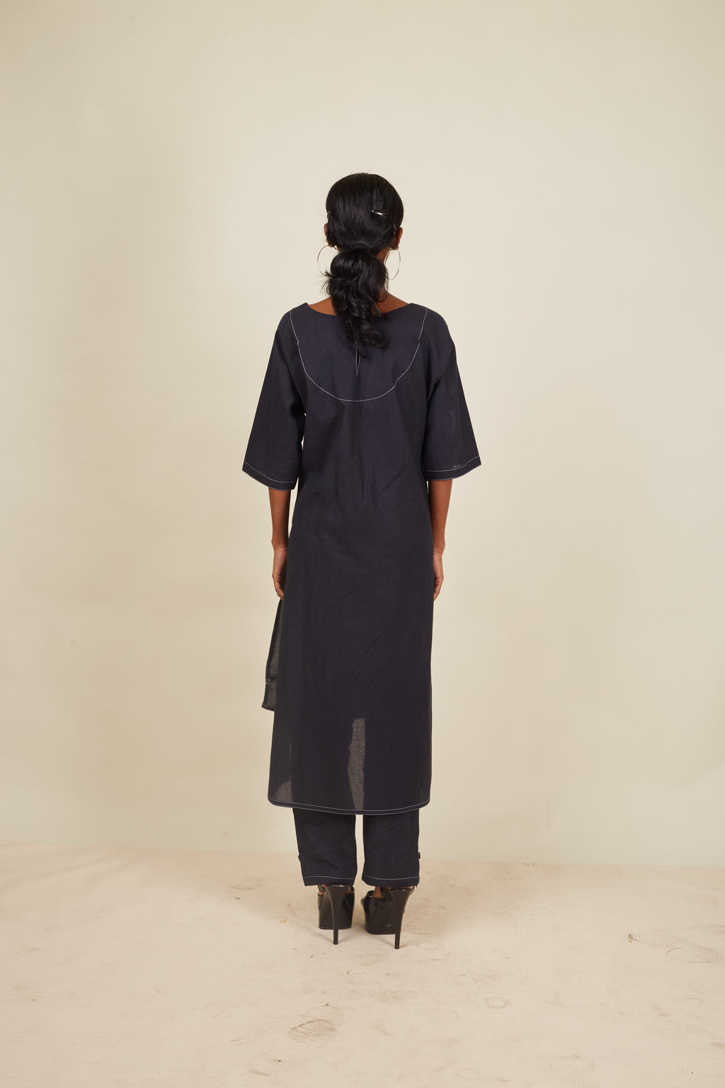 Crossroads Black Charcoal Wave Kurta and Pant Set
