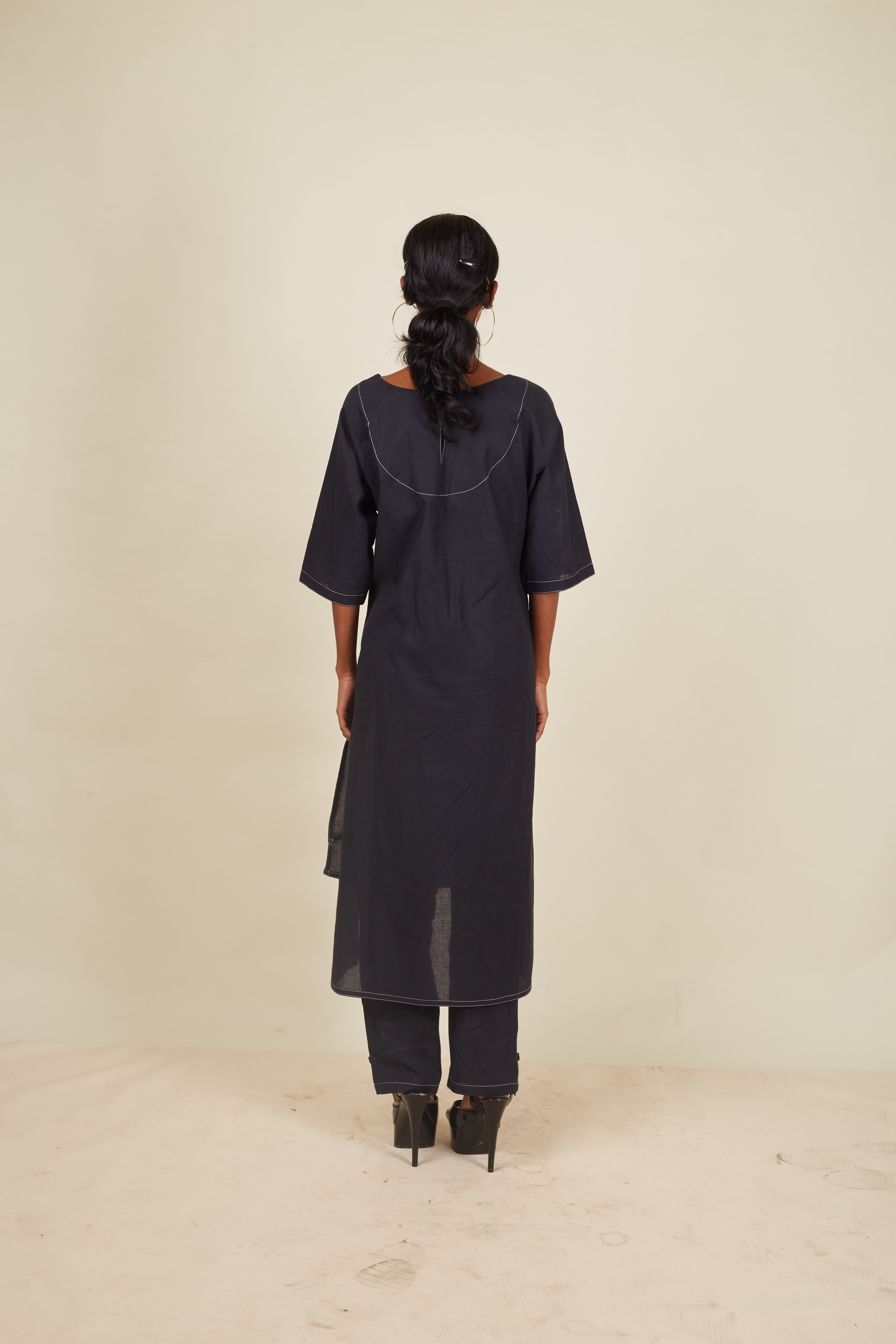 Crossroads Black Charcoal Wave Kurta and Pant Set
