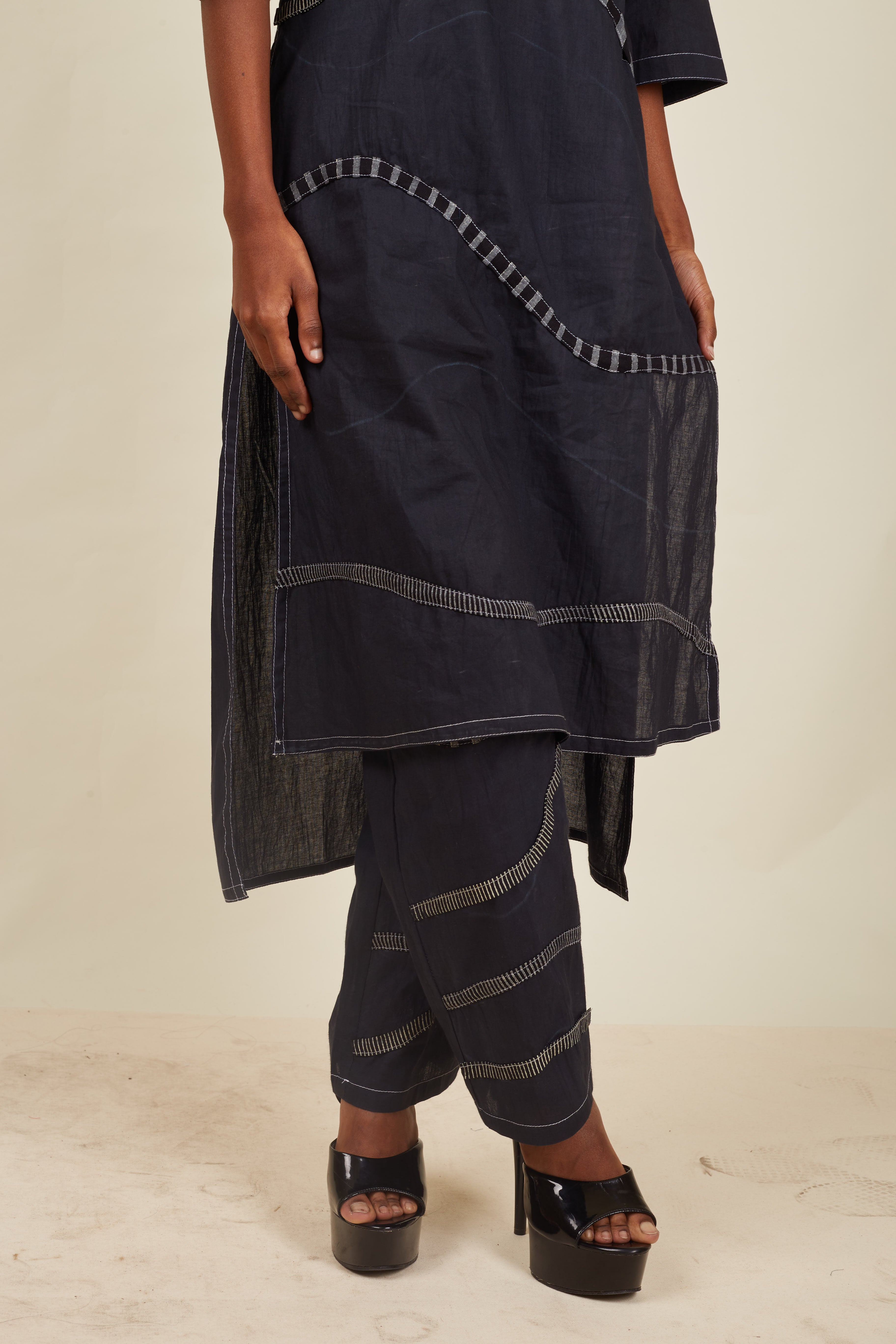 Crossroads Black Charcoal Wave Kurta and Pant Set