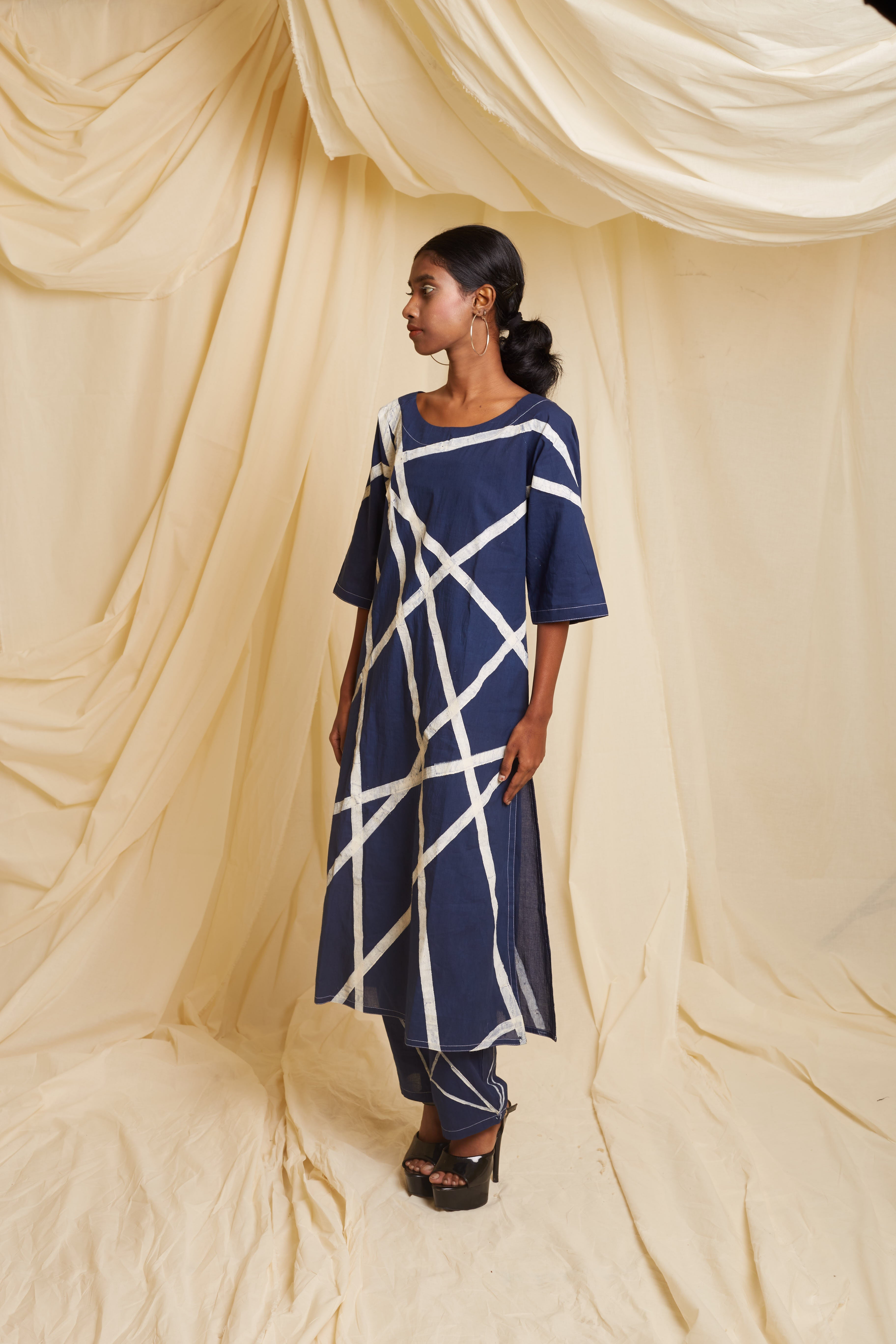 Crossroads Navy Strike Kurta Set (Set of 3)