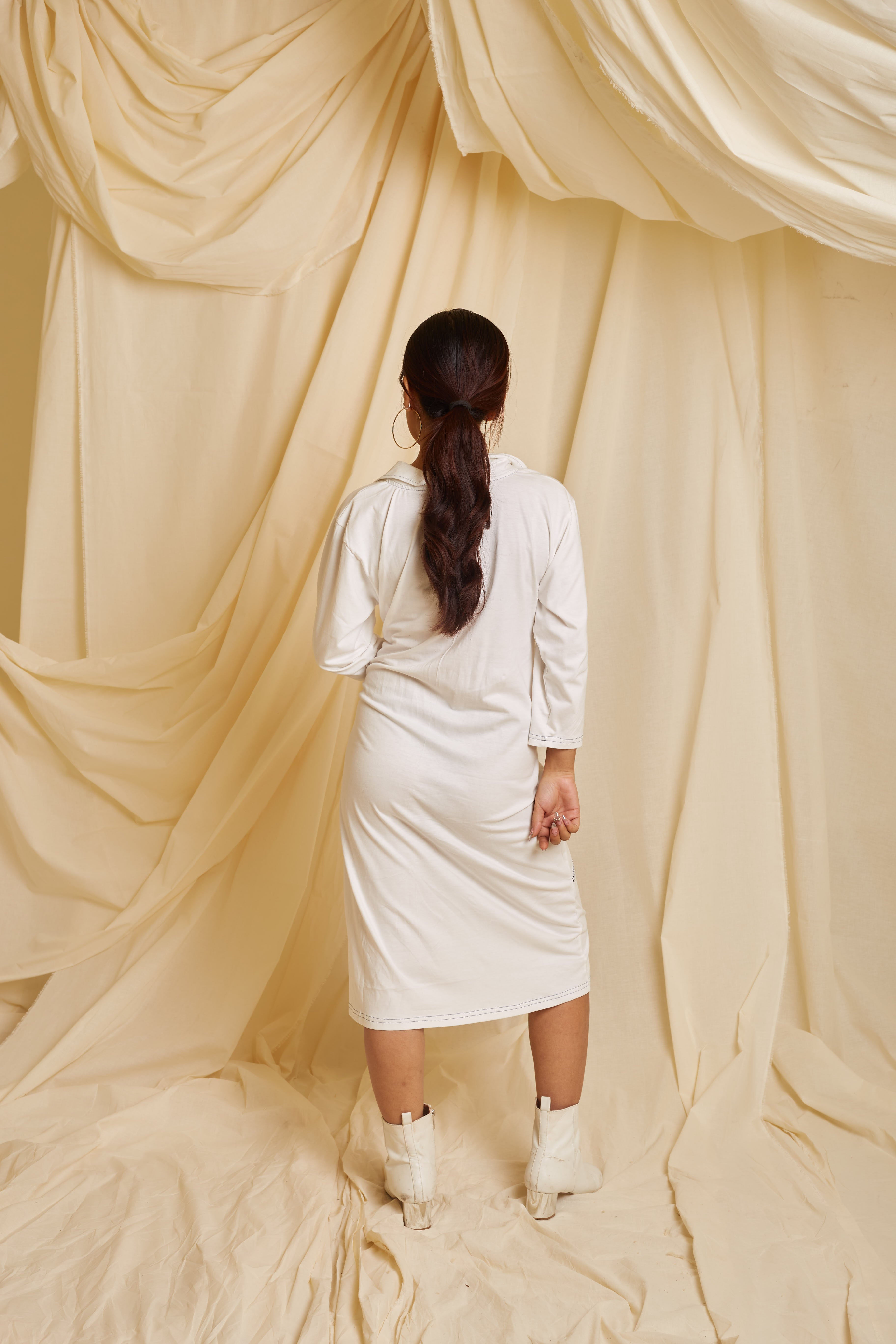 Crossroads White Knit Wave Dress