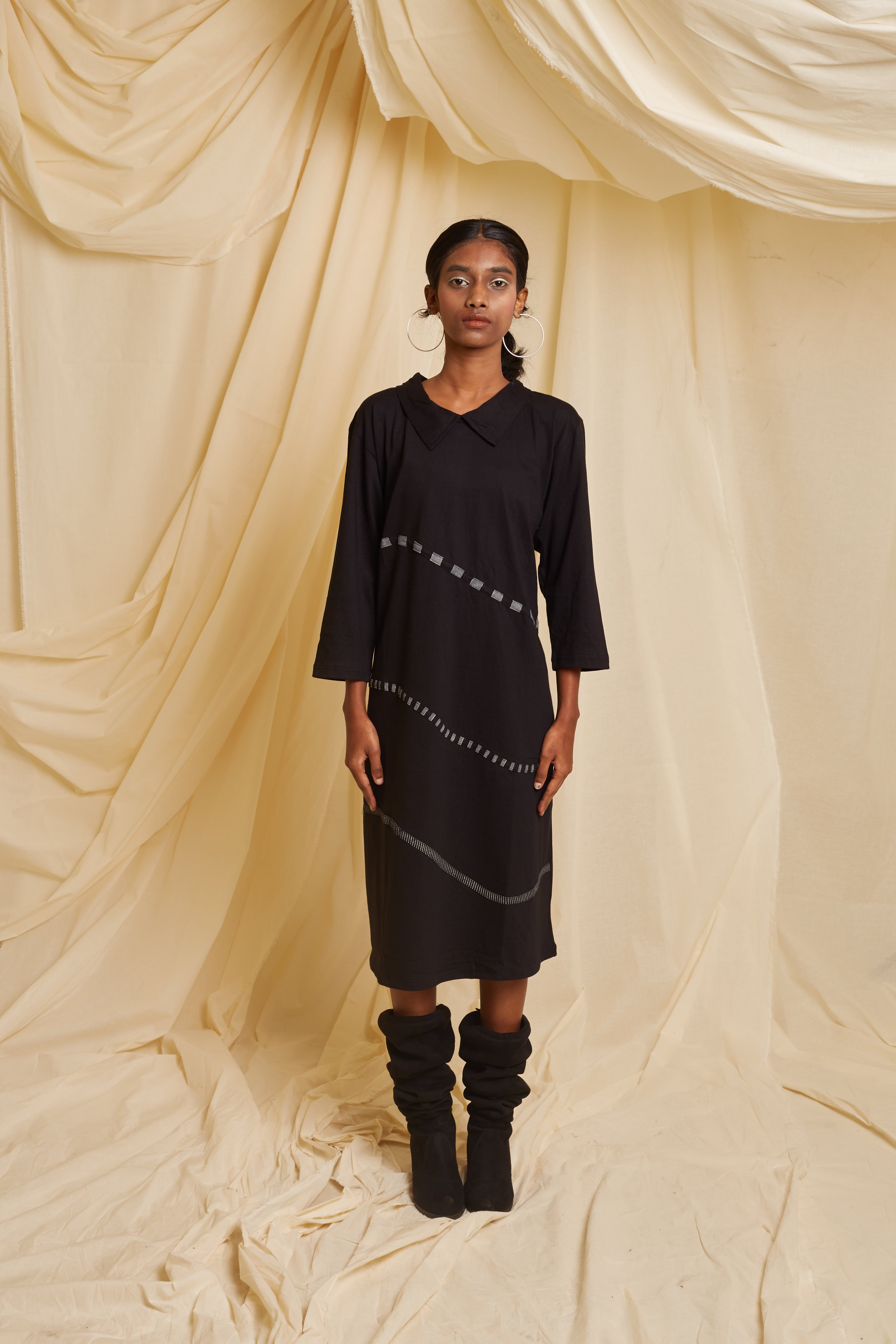 Crossroads Double Black Knit Wave Dress
