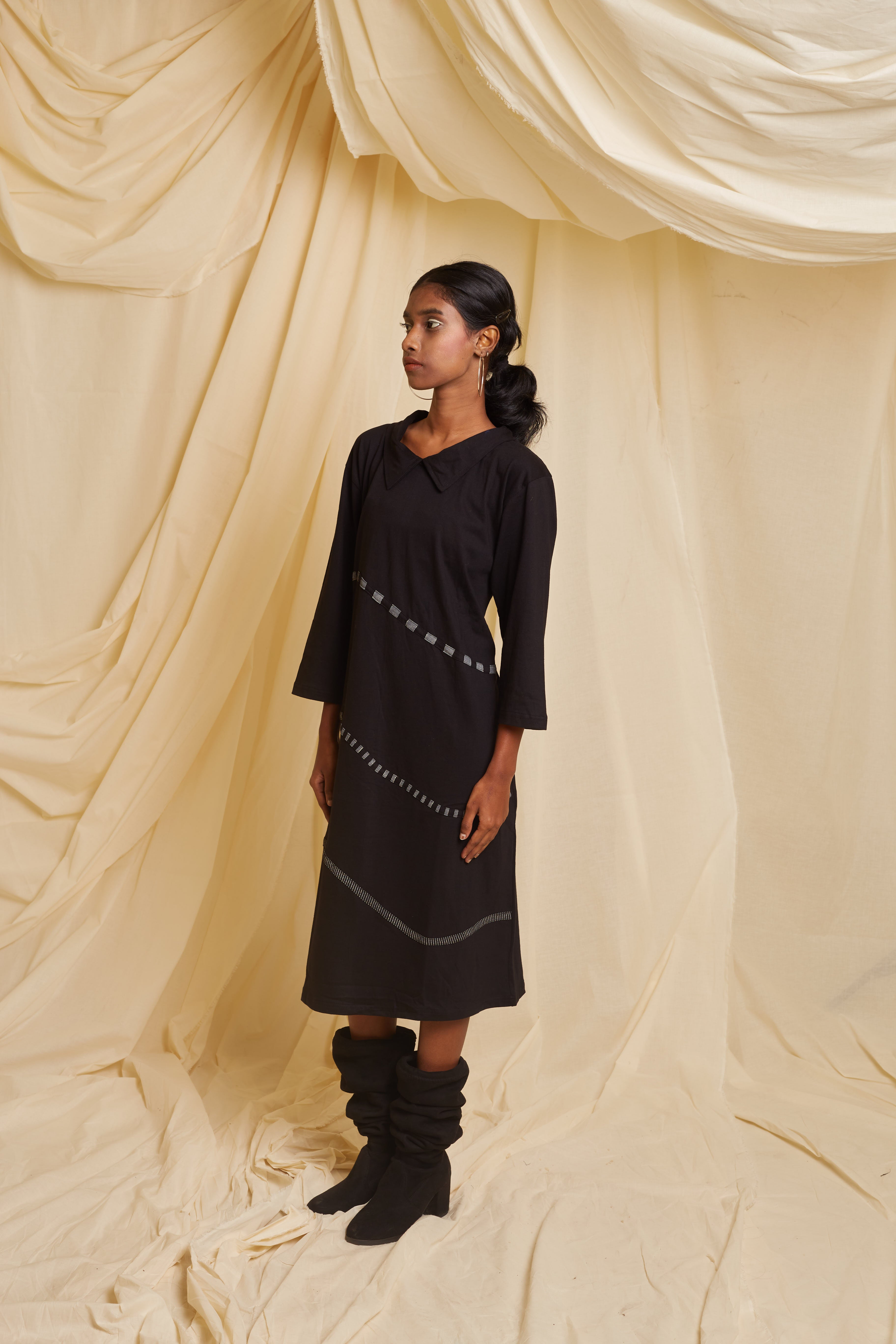 Crossroads Double Black Knit Wave Dress