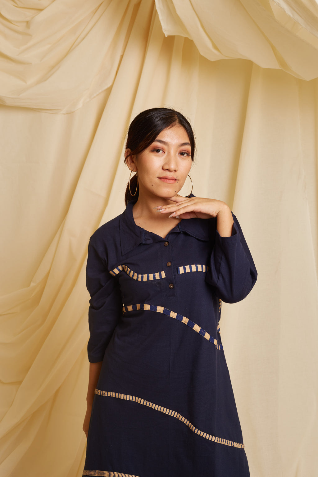 Crossroads Navy- Beige Knit Wave Dress