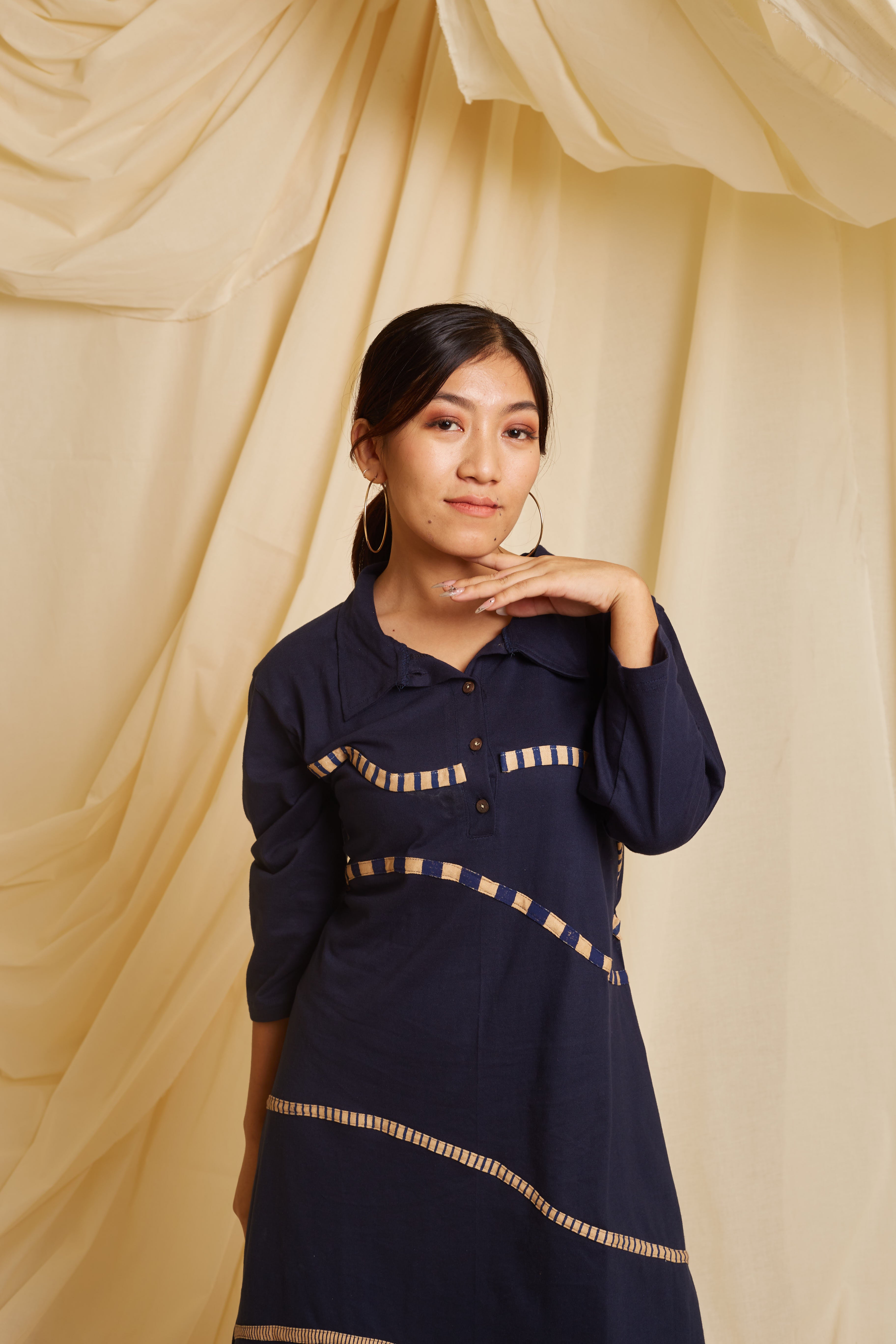 Crossroads Navy- Beige Knit Wave Dress