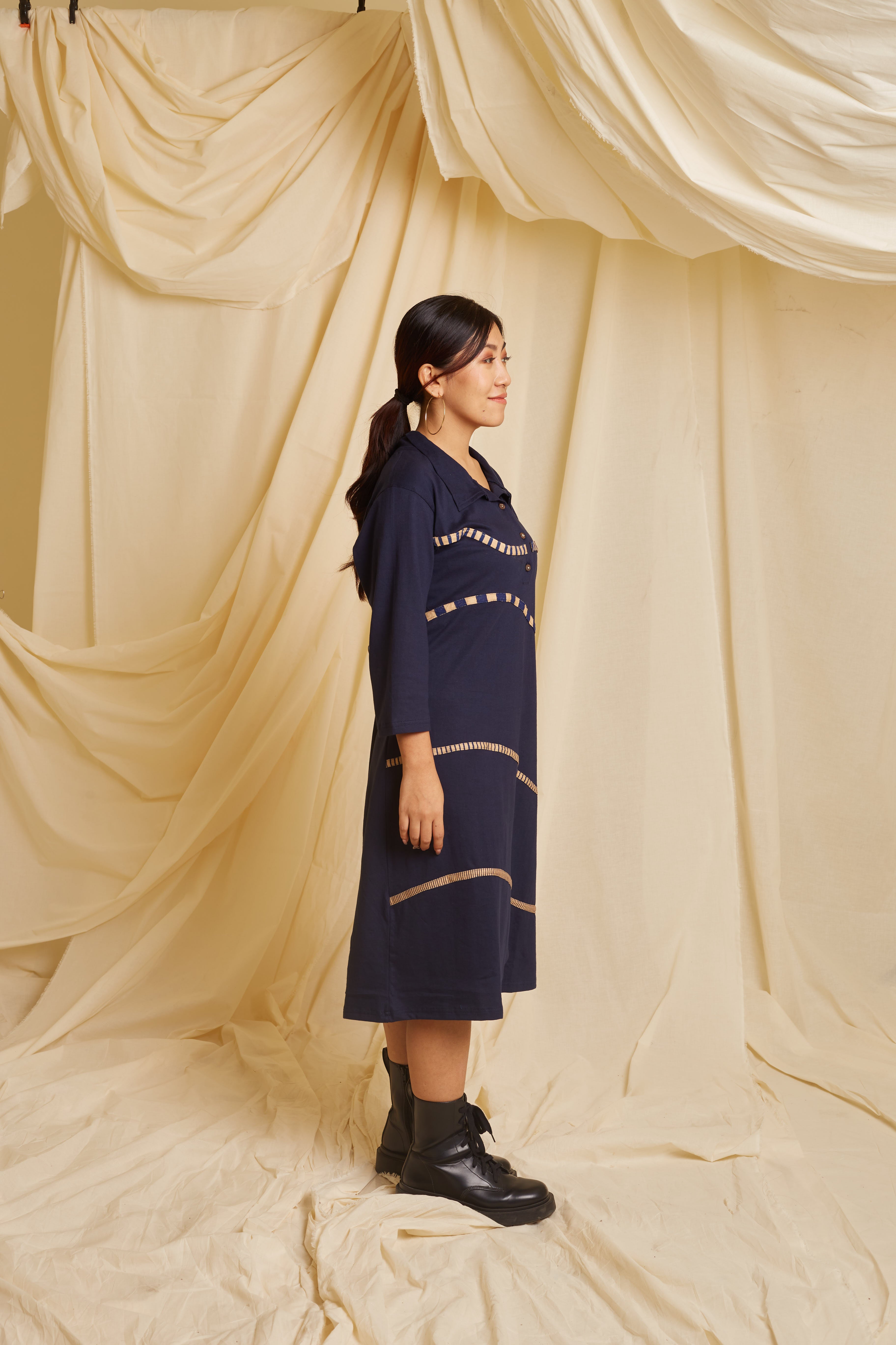 Crossroads Navy- Beige Knit Wave Dress
